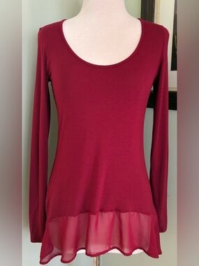 WHBM Sheer Ruffle Tunic Top long sleeve stretch size XS S